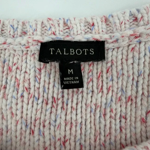 Talbots Women's Cable‎ Knit Sweater Speckled Pink Blue White Cotton Size Medium - Picture 4 of 7